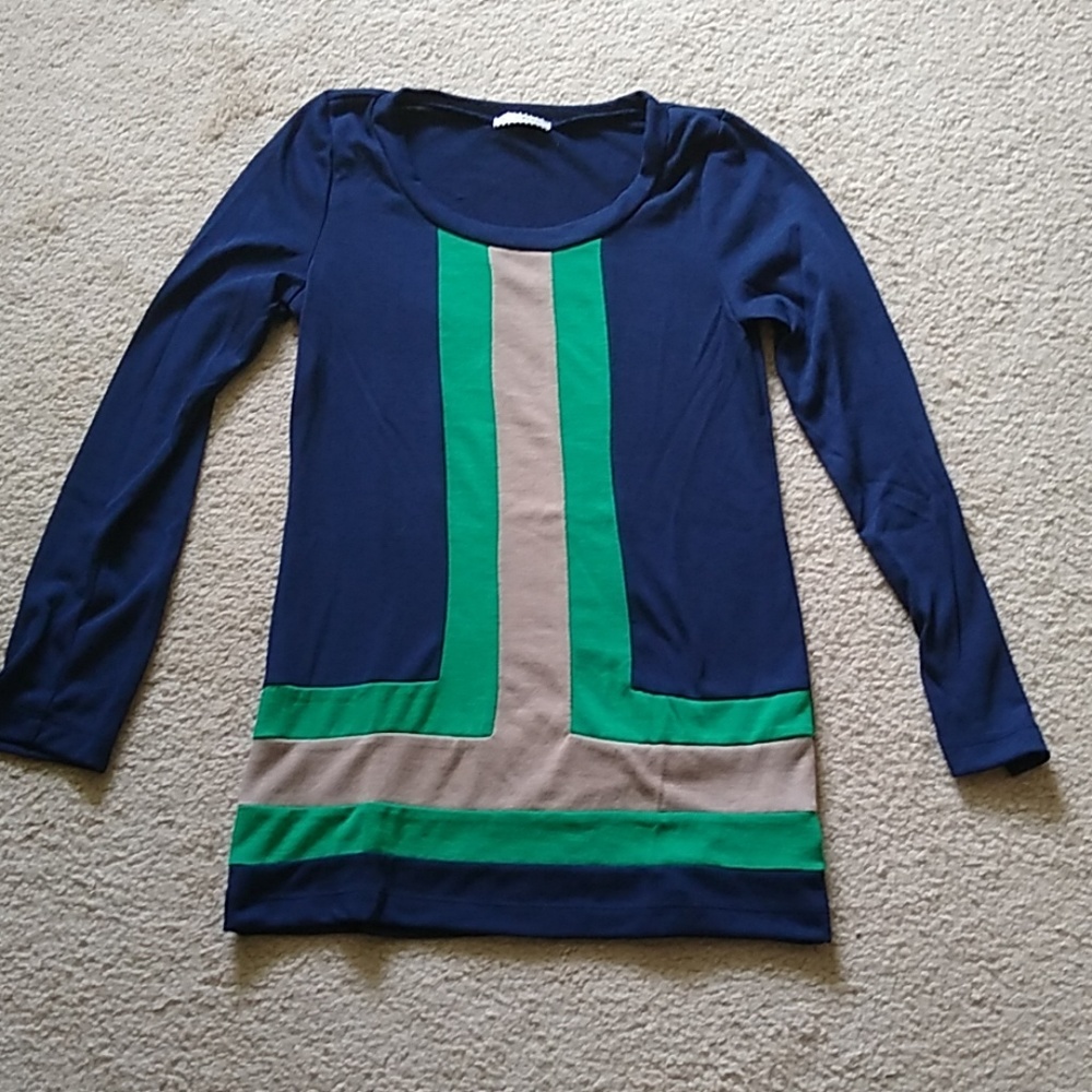 Navy, green, and tan tunic sz s NWOT